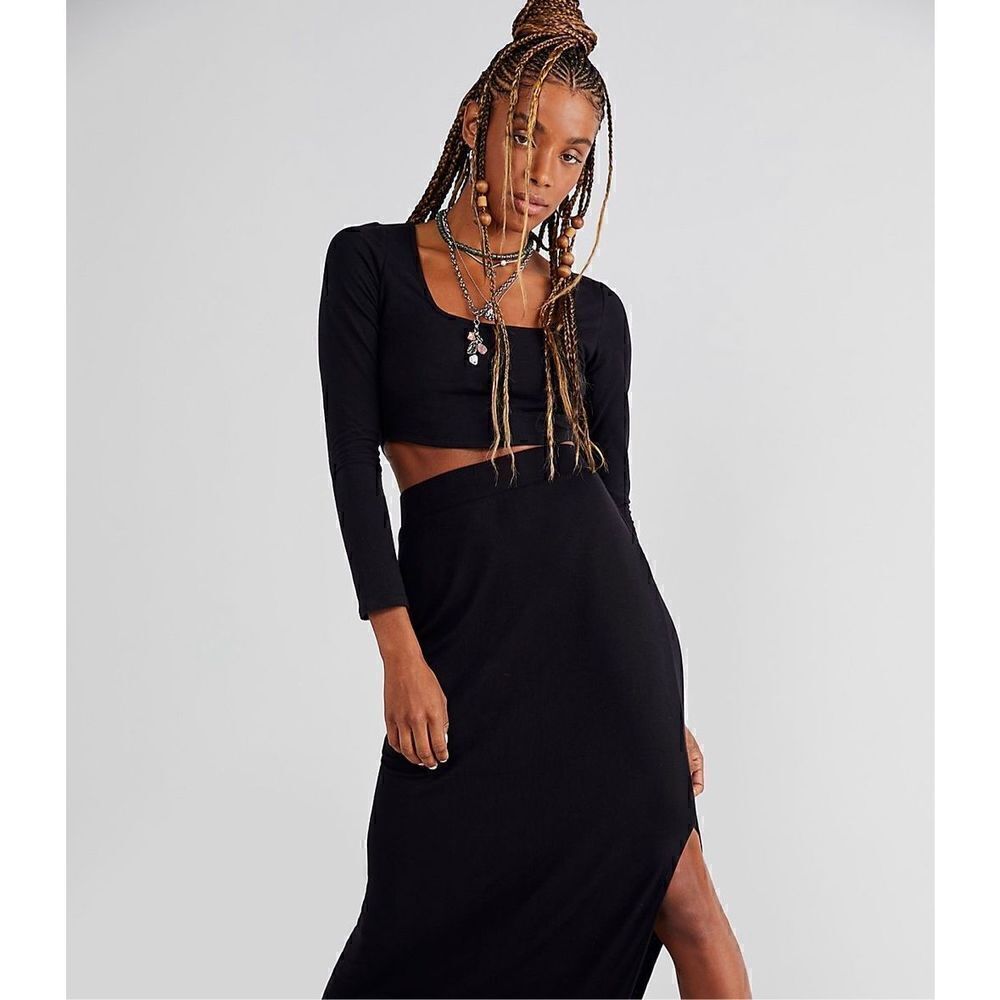 Free people beach shenanigans long sleeve cropped top black
